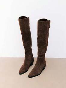 Women's Tall Over-The-Knee Boots, Thick Sole Suede High Shaft Boots For Autumn/Winter, Wide Calf - Brown - View 5
