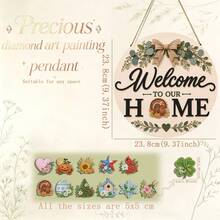 1pc Interchangeable Diamond Art Magnetic Welcome Wreath For Front Door, DIY Handmade Detachable Holiday Decoration Suitable For Outdoor Farmhouse Porch Sign And Refrigerator Magnet Home Decor - Plant - View 3