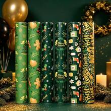 6/12Pcs Glossy Coated Christmas Gift Wrapping Paper, Xmas Green Cute Dessert Angel Dress Pattern Decorative Paper For Holiday Gift Packaging - View 3