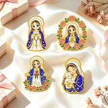 Christian Virgin Mary Jesus Brooch Set, Enamel Lapel Pins, Religious Decorative Badges For Backpacks Clothes Hats, Beat Gift For Women Girls Christian - Multicolor - View 3