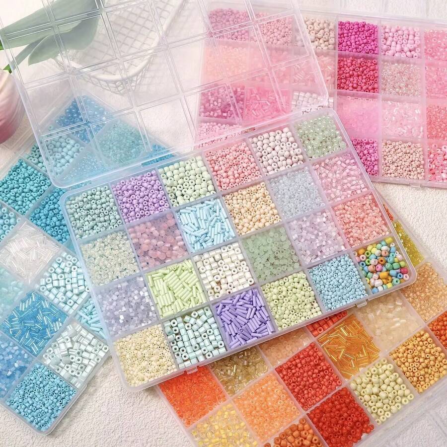Small Cream Glass Beads Handmade Kit, Approx. 240pcs/Compartment, DIY Necklace Bracelet Phone Chain Decorative Accessories - Multicolor - View 1