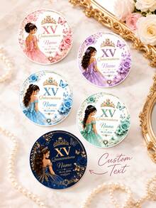 11/20/40pc Personalized Custom Birthday Name Date Round Sticker,Custom Princess Floral Butterfly Self‑Adhesive,Jar Envelope Birthday Party Sticker - Multicolor - View 4