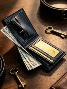 1pc PU Woven Texture Short Wallet, Multi-Slot Card Holder, Casual Bi-Fold Wallet, Multi-Compartment Short Wallet, Daily Commute Business Coin Card Holder, Work Travel, Cash Bank Card ID Storage, Birthday Gift, Father's Day, Men's Gift - Black - View 9