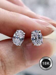 A Pair Of Elegant Oval Cubic Zirconia Earrings, Perfect For Women, Making Them A Great Gift For Weddings, Engagements, Parties, And Valentine's Day. - Multicolor - View 8
