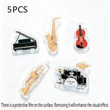 5pcs Piano-Shaped Music Sheet Clips, Instrument Sheet Music Clips, Guitar Mini Sheet Clips, Violin Mini Clips, Music Score Clips, Instrument Memo Clips, Piano Acrylic Mini Clips, Folder, Music Lover Essential Mini Sheet Clips, Creative Stationery, Transparent Mini Sheet Clips, Page Clips, Piano Sheet Clips, Guitar Sheet Organizer - Multicolor - View 2