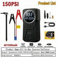 Car Battery Jump Starter With Air Compressor 160PSI, Car Jumper Starter Portable , 12V Jump Box Car Battery With 600LM Light, Jumper Cables, Large LCD Display, Power Bank - H - View 13
