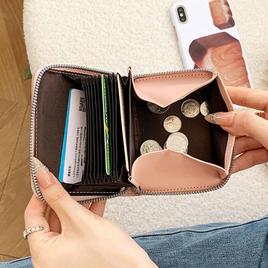 加厚絎縫拉鍊環繞式錢包,多卡槽零錢袋小錢包 - 彩色 - 查看 1