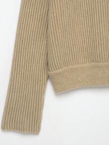 DEEKA Autumn/Winter New Women's European And American Style Fashion Minimalist Versatile High Neck Knit Cardigan Jacket - Khaki - View 5