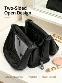 Upright Large Capacity Makeup Brush Storage Bag, Travel Portable PU Multi-Compartment Dust-Proof Design, Makeup Tool Organizer Bag (Makeup Brushes Not Included) - Multicolor - View 11