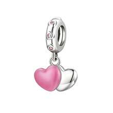 1pc Cute Pink Pendant Silver-Plated Perforated Beads With Flower, Elephant, Rabbit, Rose, Heart, Paw Print Large Hole Beads Bracelet, Handmade Jewelry Making Gift, Suitable For Girls And Women, Can Showcase Charm - Pink - View 7