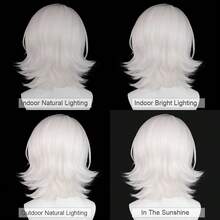 White Men Synthetic Short Straight Wigs With Bangs Heat Resistant Anime Game Cosplay Fluffy Wig For Daily Party, Halloween - White - View 8