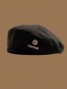 Women's Camellia Metal Logo Wool Beret, Autumn/Winter Vintage British Style Versatile Face-Slimming Painter Hat - Multicolor - View 6