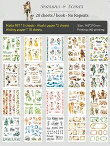 DanSoul 20Sheets Large Size Seasonal Theme Sticker Book For Adult, Pre-Cut Waterproof Three Materials Matte PET Washi Journaling Supplies, Spring Summer Autumn Winter Stickers Aesthetic For Scrapbook DIY Arts And Crafts Planner Back To School - Journaling Stickers - View 10