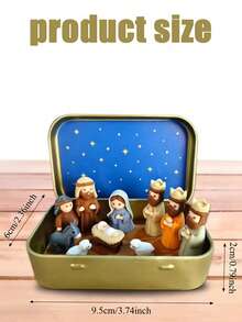Christmas Nativity Scene Set, Metal Box Storage Instant Display, Full Christmas Atmosphere! Includes Holy Infant, Virgin Mary, Joseph, Three Wise Men Complete Figure Set, Starry Sky Inner Lid Design. Compact And Portable, Suitable For Fireplace, Tabletop, Windowsill Display, Home Decor, Christmas Gift And Collection. - one-size - View 7