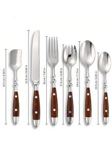 1 Walnut Two-Riveted Cutlery Set, Light Luxury High-End Stainless Steel Dinner Knife, Fork, Spoon, Salad Fork, Teaspoon, Ice Cream Spoon, High-Value Practical Household Restaurant Wooden Handle Knife, Fork, Spoon - View 11