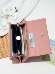 CHARM INFINITE Dompet Clutch Panjang Wanita dari Kulit Sintetis, Dompet Lipat dengan Kunci Putar Bertekstur Leci, Kapasitas Besar dengan Banyak Slot Kartu, Kompartemen Uang Kertas dan Kantong Dalam Berresleting, Muat Ponsel, Tas Tangan Harian Warna Polos, Hadiah Ulang Tahun dan Liburan Praktis untuk Anak Perempuan - MultiWarna - View 11