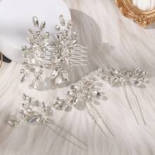 5Pcs Shiny Casual Iron Hair Combs Bridal Wedding Hair Accessories All Seasons - Silver - View 3