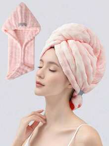 4/2/1Pc Coral Fleece Thickened Hair Drying Cap With Elastic Band, Solid Color Large Super Absorbent Hair Towel, Home Bath Towel, Essential For Home Bathing, Hotel And Home Use, Travel Essential Bathroom Accessory - Multicolor - View 12
