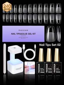 peacecolor Clear Almond Nail Tips Kit, Nail Tips & Nail Glue Gel Set With Mini Portable UV LED Nail Lamp, Base Coat & Top Coat, DIY Nail Extension Manicure For Home Use - Multicolor - View 13