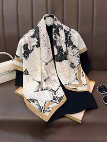 1pc Vintage Diagonal Printed Large Square Shawl ,90cm/35.43in Size,For Fashion Commuting Professional Scarf,Casual Outings,Travel Dress Up - Multicolor - View 11