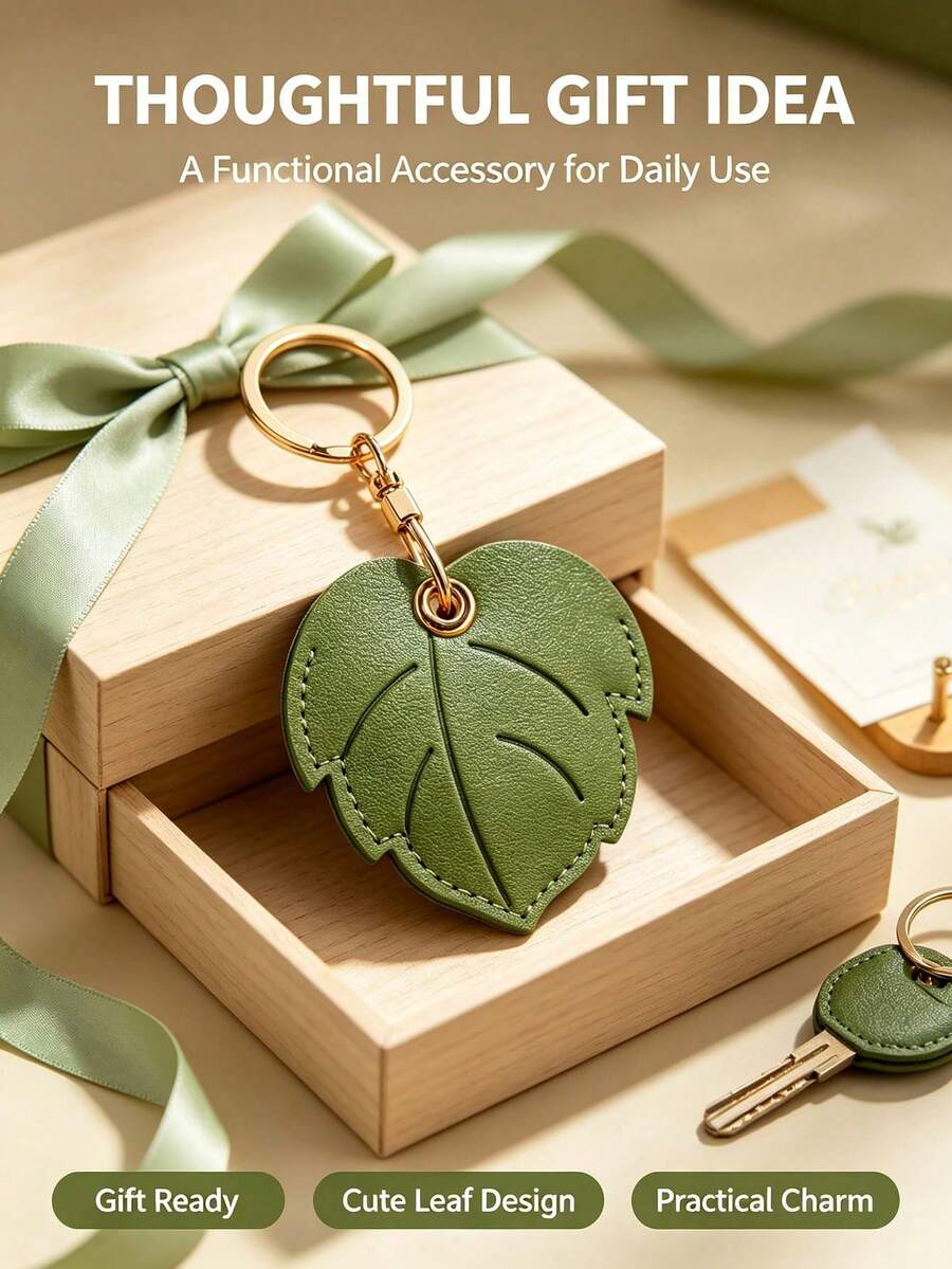 Access Card Holder - High-Quality PU Material, Green Maple Leaf Shape, Compact And Portable, Anti-Loss Lanyard Hook, For Access Cards, Elevator Key Holders, ID Cards, AirTag, TileMate, Key Protection Covers, All-In-One Card Holder With Keychain - Multicolor - View 1