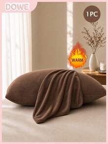 1pc Autumn/Winter Thickened Fleece Crystal Velvet Flannel Pillowcase, Solid Color Minimalist, Super Soft, Simple Fashion Casual, Suitable For Daily Life, All-Season Student Dorm, Pillowcase (Pillow Insert Not Included), Bedding, Hotel, Home Decor - Brown - View 1