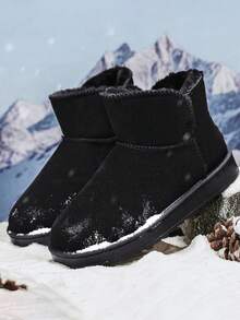 GAISIMA Men's Solid Color Plush Lined Short Snow Boots, Classic Minimalist Slip-On Warm Ankle Boots, Daily Outdoor Wear, Winter Style - Grey - View 2