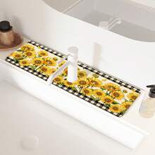 1pc Sunflower Pattern, Sink Faucet Absorbent Mat, Drainage Mat, Suitable For Kitchen, Bathroom Sink, Countertop, Drainage Mat, Diatomaceous Earth Material, Trimmable, Quick-Dry Mat - Multicolor - View 5