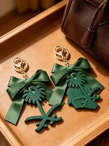Pu Coconut Camel Palm Tree Bag Charm,Bow Keychain,Leather Palm Tree Bag Accessory,Fashion Women Handbag Charms,Gifts From Middle East,Holiday Gift - Multicolor - View 2