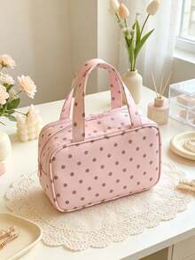 Tas Kosmetik Polkadot Tas Kosmetik Genggam Portabel Kapasitas Besar Tiga Lapisan Tahan Air Tas Kosmetik Genggam Multi Kompartemen - MultiWarna - View 4