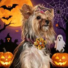 Random 6pcs/Set Halloween Theme Pet Accessories, Handmade Ribbon Flower Pet Neck Bow Collar, Pumpkin Spider Ghost Pattern Decorative Bow Tie, Suitable For Small Dogs And Cats Holiday Party Dress Up - Multicolor - View 5