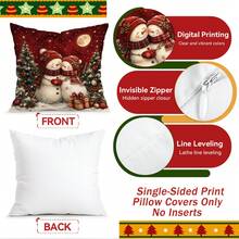 4pcs/1pc Sarung Bantal Motif Natal Vintage Latar Belakang Merah Tanpa Isian, Sarung Bantal Cetak Satu Sisi, Cocok untuk Dekorasi Rumah Ruang Tamu dan Kamar Tidur, Sarung Bantal Sepanjang Musim - MultiWarna - View 3
