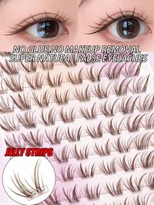 80pcs Brown Cluster False Eyelashes, Japanese Soft & Thin Style, Self-Adhesive No Glue Needed, Lightweight DIY Cluster Lashes For Deep Eyes, Easy To Apply For Daily Eye Makeup - C - View 2