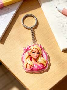 MASSDI 2D Acrylic Keychain, Pink Bow Portrait Round Frame Key Pendant, Transparent Acrylic Material, Smooth Rounded Edges, Rust-Proof Metal Key Ring, Suitable For Backpack Charm, Party Favor, Theme Party Gift And Daily Fashion Accessory - Multiple Styles - View 8