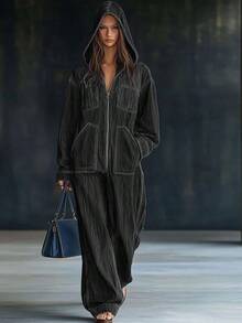 Autumn And Winter New European And American Hooded Overall JeanWomenAutumn And Winter New American High Street Pants Spring Wear Lazy Relaxed Feeling - Blue - View 3