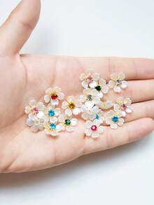 20/50/100pcs/Bag, 15mm Five-Petal Bauhinia Flower, Gold Base Claw Set With Light-Colored Rhinestones (Random Color) Resin Flower, No-Hole Pearl Flower, For Clothing Decoration - Colorful Diamond Bauhinia - View 5