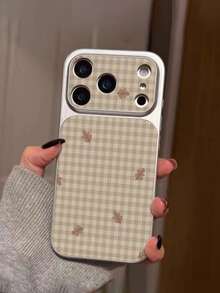 Compatible With Iphone/18/18PRO/18PROMAX17/16/15/14/13/14/12/11 Series, 1pc Fashionable Personalized Plaid Floral Small Bow Pattern Full Coverage Button Classic Anti-Drop Metal Paint Electroplated Premium Texture Soft Texture PU Leather Phone Case, Suitable As Birthday Gift, Holiday Gift For Friends, Family, Couples, Yourself - Multicolor - View 2