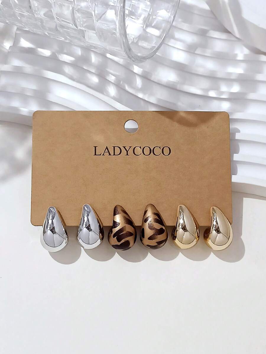 LADYCOCO 3對時尚可愛多色水滴鉤耳環套組,適合女性日常配戴 - 彩色 - 查看 1