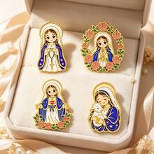 Christian Virgin Mary Jesus Brooch Set, Enamel Lapel Pins, Religious Decorative Badges For Backpacks Clothes Hats, Beat Gift For Women Girls Christian - Multicolor - View 10