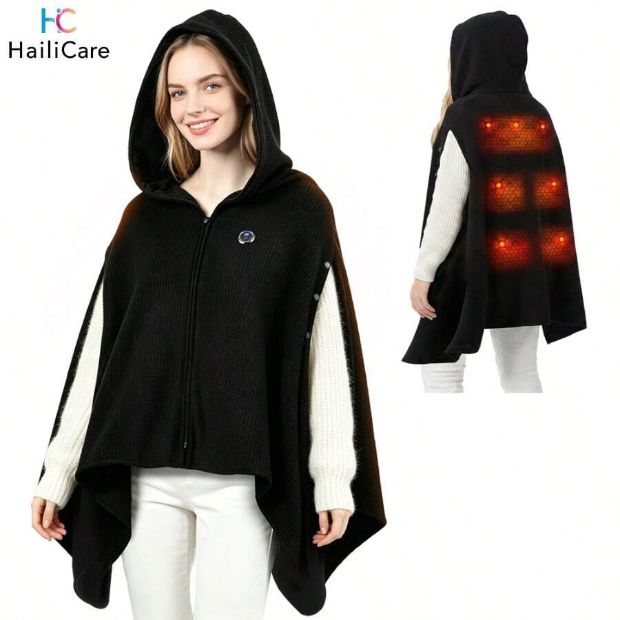 Hailicare Graphene Hooded Heating Shawl 3-Level Temp USB Powered Wearable Wrap Winter Warm For Home Office Dorm Christmas Gift (USB Plug-In, No Built-In Battery)
