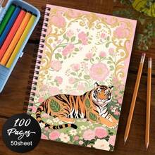 1pc Of Vintage Spiral Notebook Featuring A Stylish Tiger Design With A Golden Decorative Border, Perfect For Artistic Office And School Use, A Distinctive Gift For Both Men And Women Colleagues - 1 Pack (50 Sheets/100 Pages) - View 9