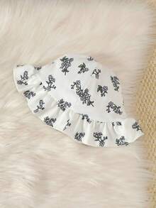 BrownBark 2pcs Baby Girls Autumn Floral Pattern Long Sleeve Romper Set With Sun Hat, Soft Comfortable Ruffle Collar Bowknot Crawler Outfit For Newborn Girls 0-18 Months - White - View 9