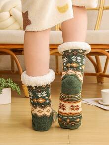 1 Pair Women's Fuzzy Socks, Thick Fleece Mid-Calf Socks, Christmas Gift For Women In Autumn And Winter - Army Green - View 6