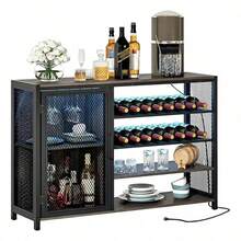 Mueble Bar Gabinete De 3 Niveles 106cm Con Toma De Corriente - Negro - Ver 4