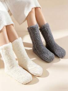1/2 Pairs Unisex Extra Thick Coral Fleece Warm Winter Sleeping Socks - Thick Warm, Comfortable Indoor/Outdoor Home Slippers, Machine Washable, Perfect For Cold Floors And Bed Use - Multicolor - View 10