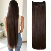 38 Inch Extra Long Straight Hair Extensions Black Brown 5pcs Clip-In Hair Extensions - Multicolor - View 10