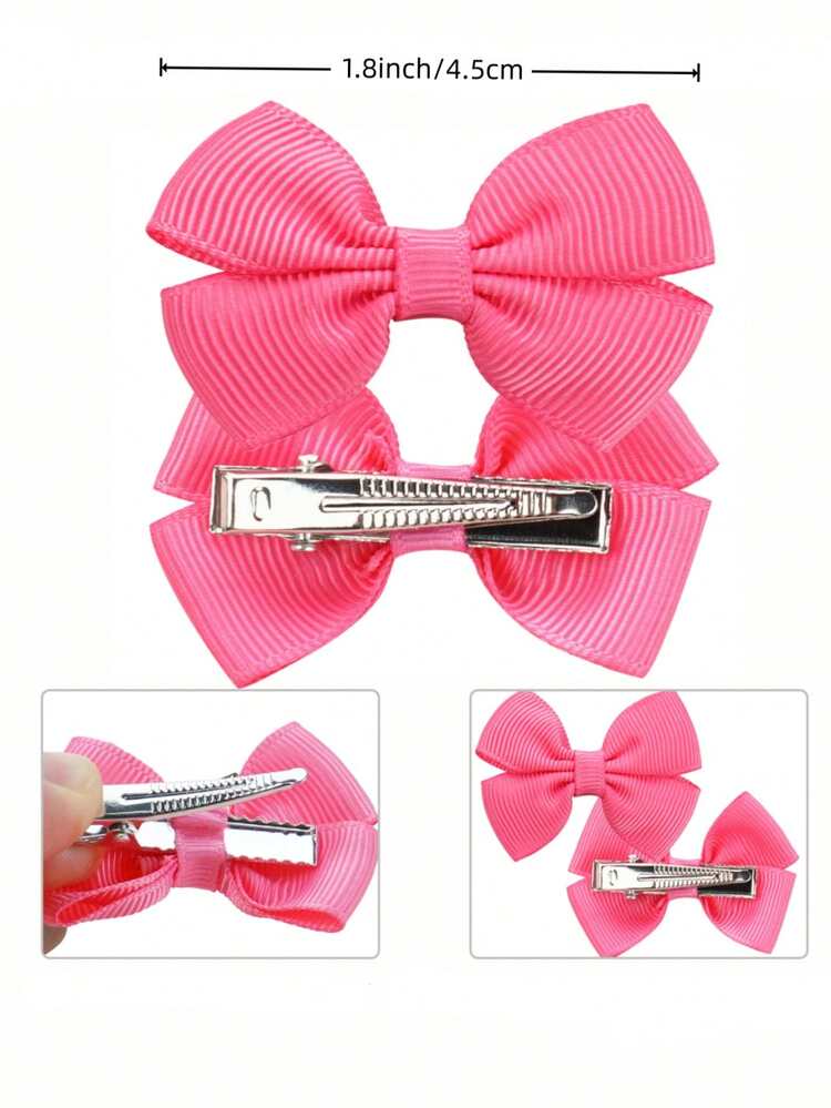20pcs Rose Red Children's Bow Hair Clips, 2 Inch Cute Hair Accessories Hair Clips, Ribbon Bow Hair Clips, Girls Bangs Mini Hair Clips, Suitable For All Seasons Daily Use - Hot Pink - View 2