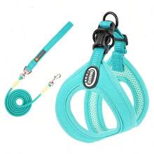 2pcs Lightweight 8-Shaped Pet Harness & Leash Set, Breathable 3D Mesh Lining, Soft SCR Outer Edge With Fine Craftsmanship, Wear-Resistant Lock Stitching, POM Quick-Release Buckle, Reinforced Dual Metal Rings, Adjustable Webbing Length, Easy To Wear And Secure Anti-Escape, Multiple Colors, Suitable For Small And Medium Dogs, Teddy, Bichon, Poodle, Outdoor Walking And Pet Outings, Comfortable And Skin-Friendly, Multiple Sizes To Fit Different Dogs - Blue - View 12