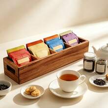 Wooden Multi-Compartment Tea Bag Storage Box, Home Coffee & Tea Bag Organizer, Desktop Storage Box - Multicolor - View 2