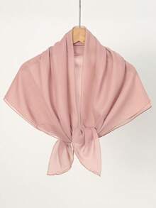 1pc Women Ruffled Wooden‑Ear Wavy Edge Hijab Shawl, Soft Lightweight Chiffon Modest Solid‑Color Headscarf, Elegant Long Scarf For Daily Dress Matching - Wood Ear Trimmed Square Scarf - View 12